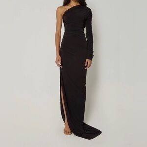 NWT KHY Kylie Jenner One Shoulder Ruched Gown Black Size XL